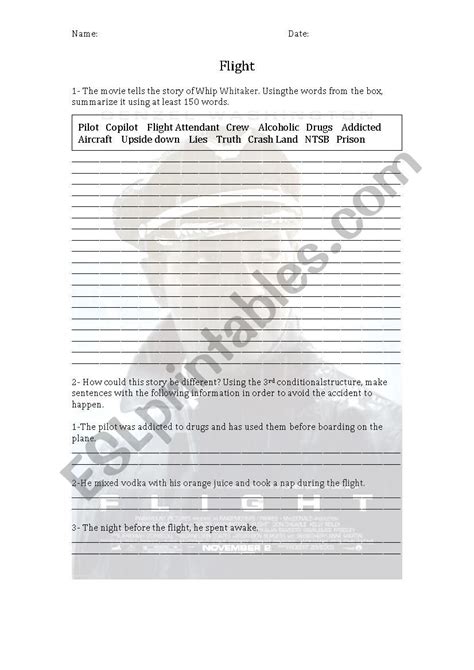 FLIGHT - movie worksheet - ESL worksheet by Nina Duarte