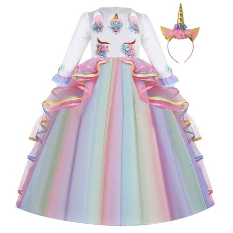 MYRISAM Unicorn Costume Princess Birthday Pageant Party Dance Performance Carnival Long Maxi ...