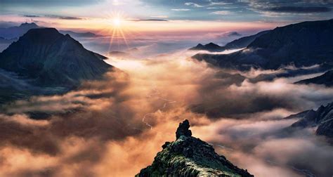 Download Horizon Cloud Fog Sunset Mountain Nature Landscape HD Wallpaper