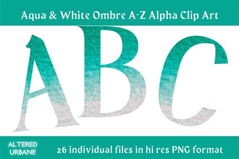 Aqua & White Ombre a-Z Alpha Clip Art Graphic by alteredurbane · Creative Fabrica