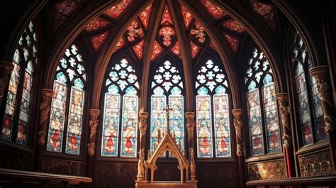 Premium AI Image | medieval chapel with gothic architecture stained glass