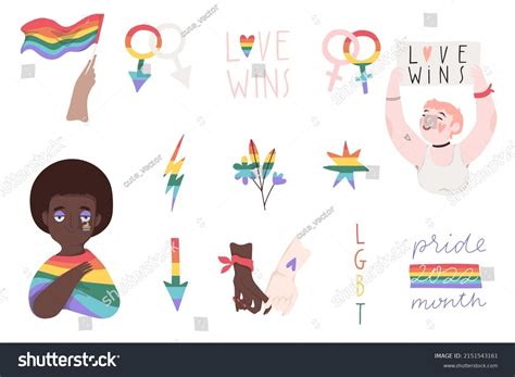 Pride month symbols sticker set. Cute elements - Royalty Free Stock ...