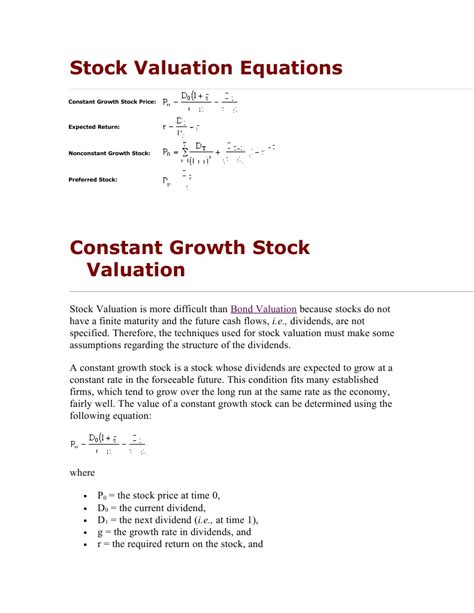 Stock Valuation Equations | Preferred Stock | Stock Valuation