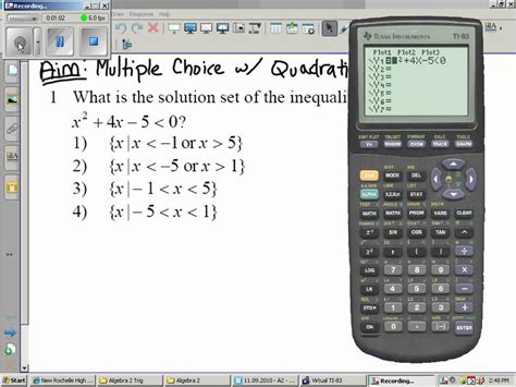 11.09.2010 - Algebra 2 - Solving Quadratic Inequalities Using the ...