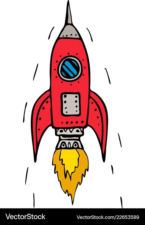 Vintage rocket ship blasting off drawing Vector Image