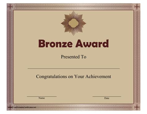 Bronze Award Certificate Template Download Printable PDF | Templateroller