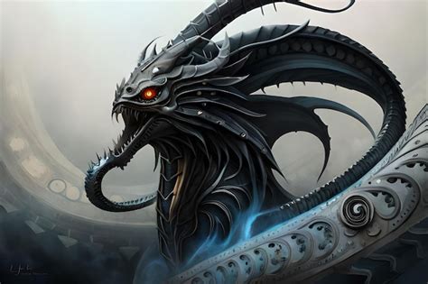 Premium AI Image | Fantasy evil dragon portrait surreal artwork of danger dragon from medieval ...