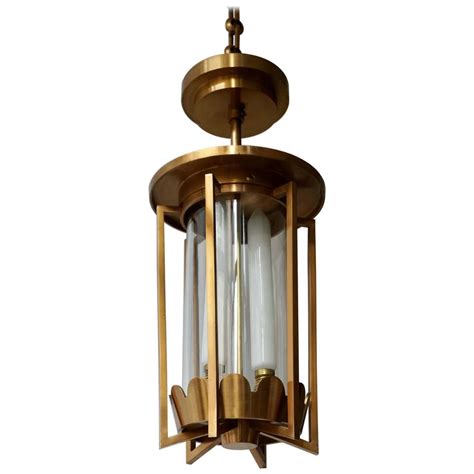 French Art Deco Bronze Cut Glass Six-Sided Lantern, Hall Pendant For ...