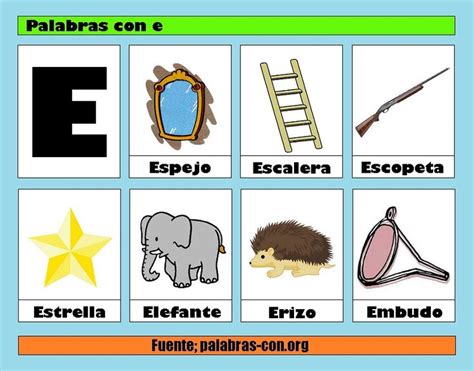 palabras con e | Palabras del abecedario, Imágenes de palabras, Actividades de letras