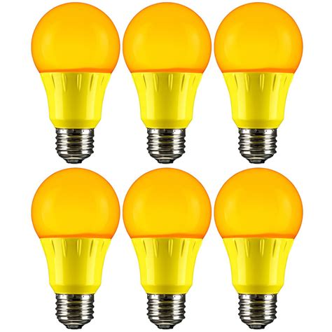 Sunlite A19/3W/Y/LED/6PK LED Colored A19 3W Light Bulbs with Medium (E26) Base (6 Pack), Yellow ...