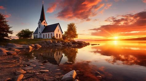 Premium AI Image | church at sunset