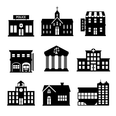 Government buildings black and white icons 454326 Vector Art at Vecteezy