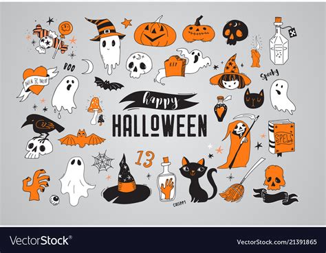 Happy halloween stickers icons elements Royalty Free Vector