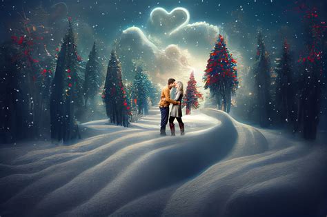 Magical Winter Wonderland with Heart Cloud Digital Background - Storyville Photography