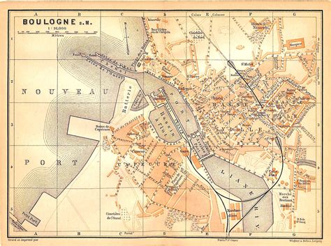 Boulogne, Antique Map of Boulogne France 1898, Matted 11 x 14"