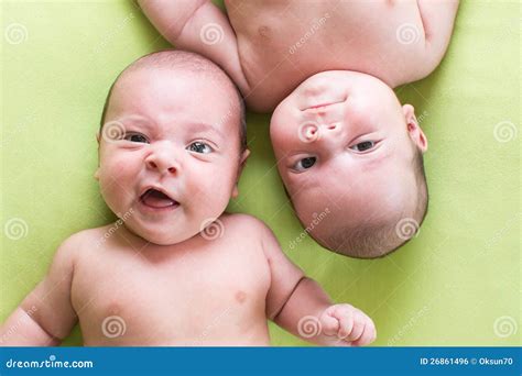 Adorable Twins Babies Boys. Top View of Children. Stock Photo - Image of close, cheerful: 26861496