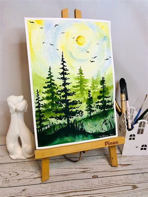 Sunrise Painting Landscape Original Art Forest Tree Wall Art 8 | Etsy