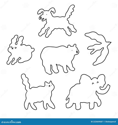 Abstract Cloud Animals in the Sky, Outlined Vector Illustrations Set Stock Vector - Illustration ...