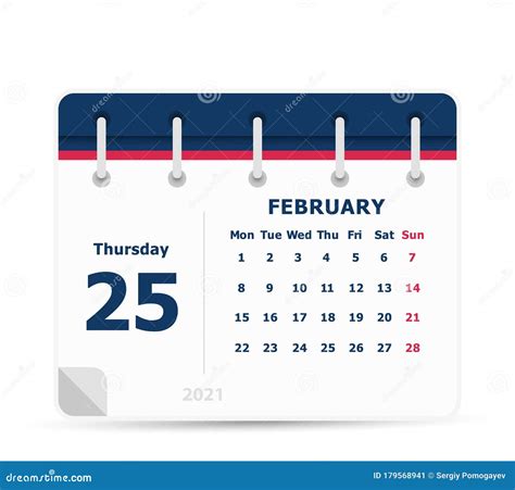 February 25 - Calendar Icon - 2021 Stock Vector - Illustration of icon, color: 179568941