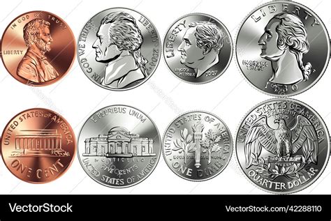 Set of american money coins Royalty Free Vector Image