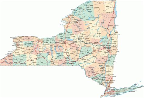 New York map with cities and towns - TravelsFinders.Com