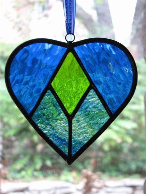 Blue Green Heart Suncatcher | Glass art, Glass heart, Stained glass