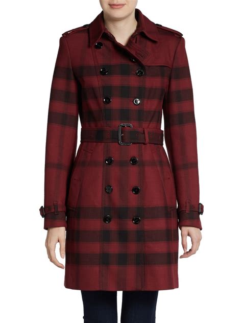 Burberry Plaid Woolblend Trench Coat in Red | Lyst