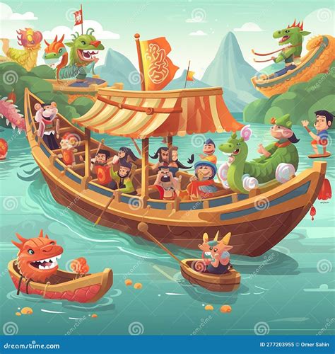 Cartoon Dragon Boat Festival Stock Illustration - Illustration of ...