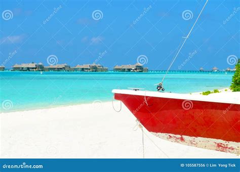 Boat at maldives island stock photo. Image of blue, resort - 105587556