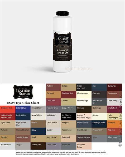 Leather Dye Color Chart