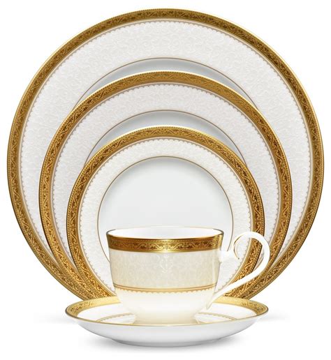 Noritake Odessa Gold, 5-Piece China Set - Traditional - Dinnerware Sets ...