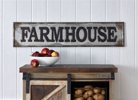 Our large metal “Farmhouse” sign has an exceptional timeworn look of ...