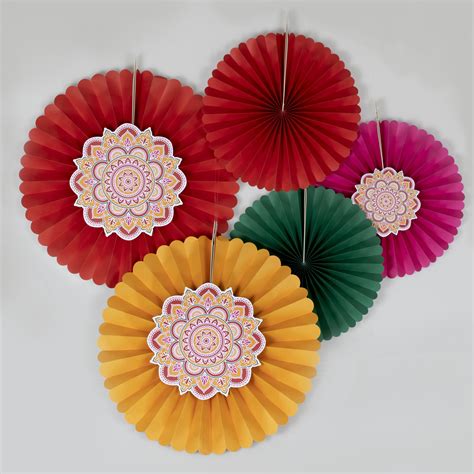 Multicoloured Diwali Paper Fan Decorations | Ginger Ray