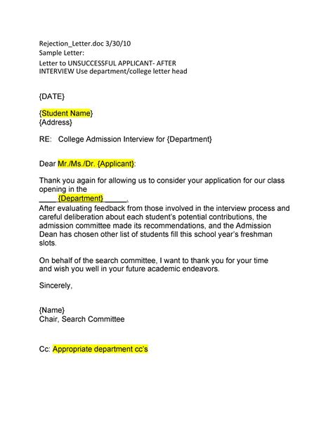 34 College Rejection Letter Samples (& Examples) ᐅ TemplateLab