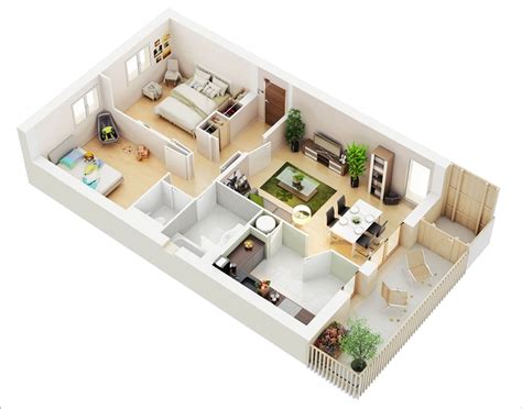 10 Awesome Two Bedroom Apartment 3D Floor Plans | Architecture & Design