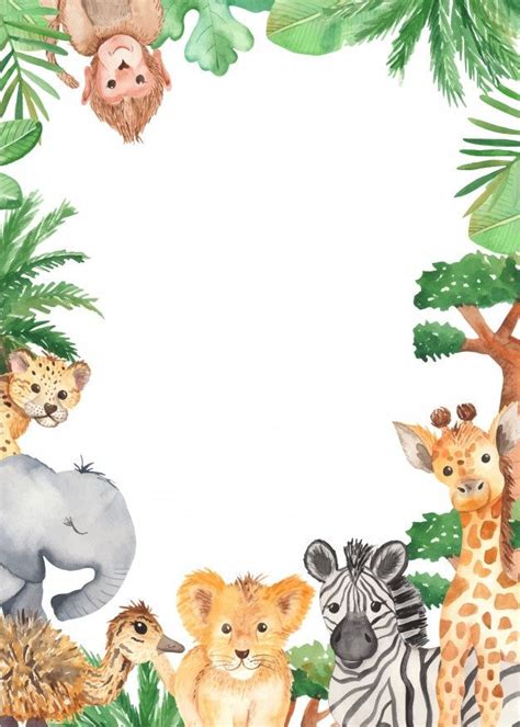 Premium Vector | Watercolor frame cute cartoon animals of Africa ...