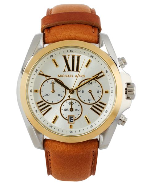 Michael Kors Chronograph Leather Strap Watch in Tan (Brown) - Lyst