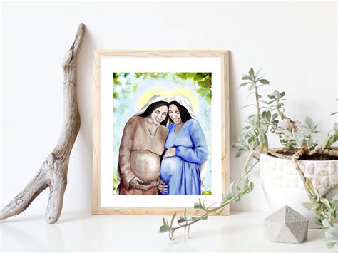 The Visitation of Mary and St Elizabeth Print Catholic Watercolor Marian Art Mary and Jesus St ...