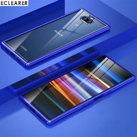 For Sony Xperia 10 Case Luxury Thin Aluminum Metal Bumper & Tempered Glass Back Cover Case For ...