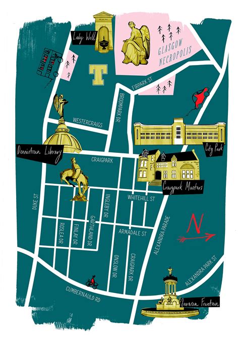 Glasgow Dennistoun Map Giclee Print Teal Colour Retirement Gift ...