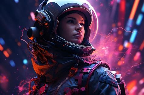 Premium Photo | Neon night front view astronaut illustration of the ...