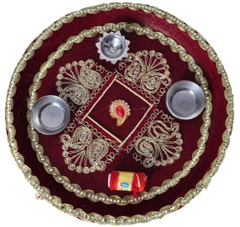 Buy Maroon stainless steel diwali puja thalis Online