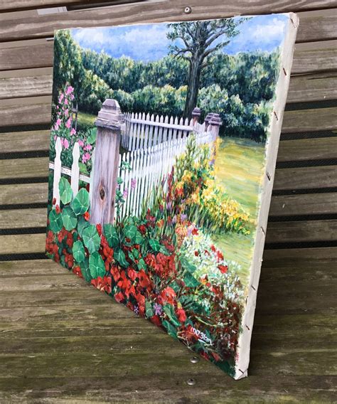 Flowers and Fences Original Acrylic Landscape Painting, Flower Garden ...