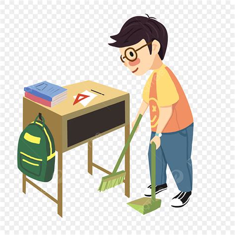 Cleaning Classrooms Clipart Vector, School Season Student Clean Classroom, Desk, School Bag ...