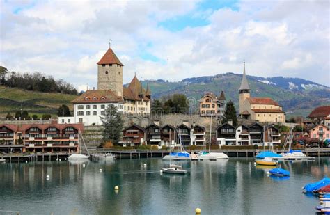 Spiez Harbour, Spiez Castle and Lake Thun. the Town is Located on the ...