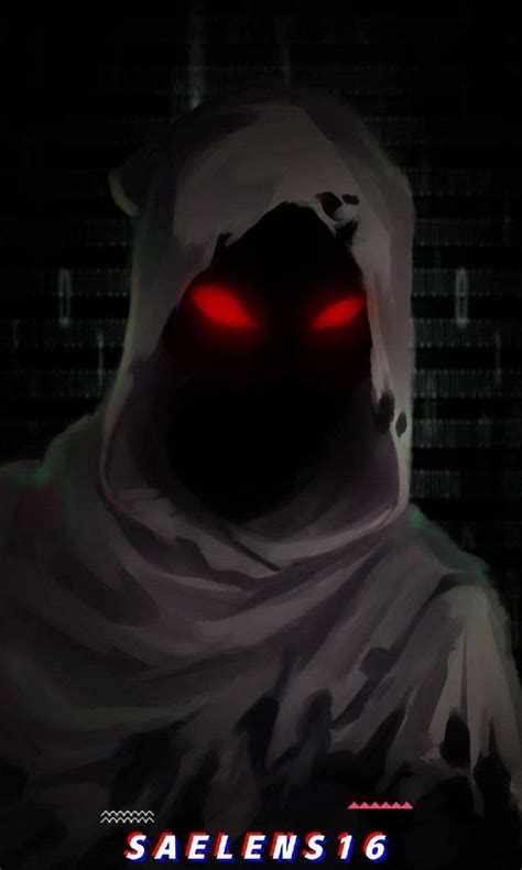 Hooded Person with Red Eyes in the Dark