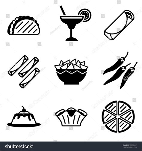 Vector Mexican Food Icons Stock Vector (Royalty Free) 196293395 | Shutterstock