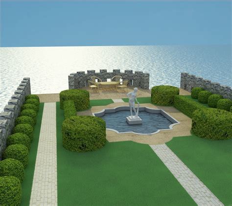 3D Landscape with fountain and statue | CGTrader