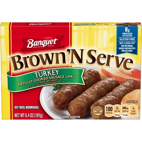 Banquet Brown N Serve Frozen Side Precooked Turkey Sausage Links 6.4 ...