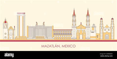 Cartoon Skyline panorama of city of Mazatlan, Mexico - vector ...